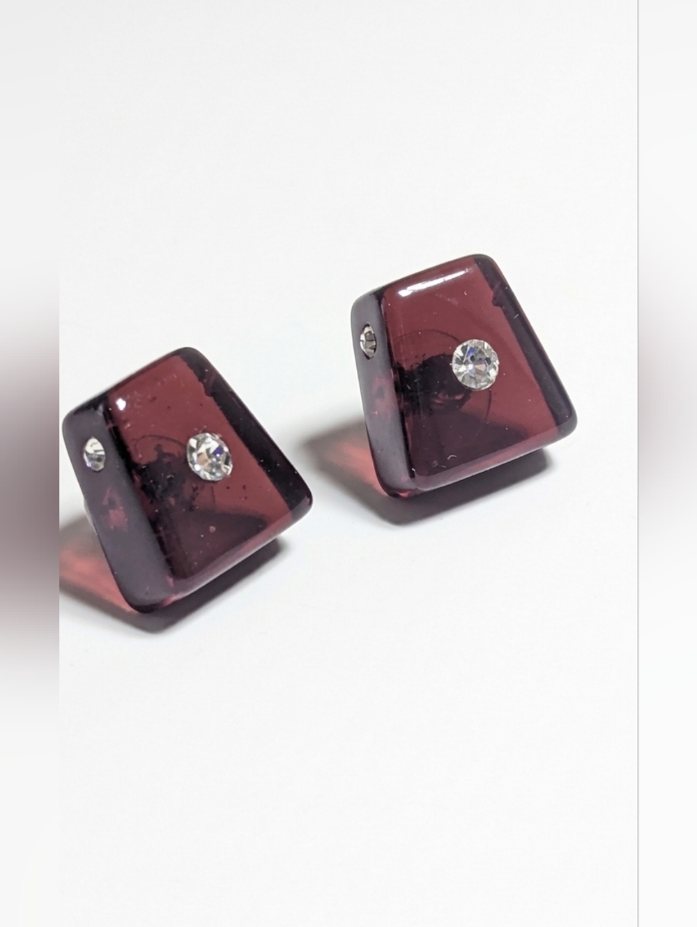 🔹(3for$20)🔹 Embedded Rhinestone Oxblood Burgundy Jelly Lucite Earrings